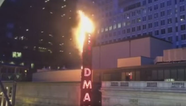 Goodman Theatre Sign On Fire!